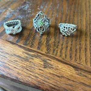 Paparazzi Silver and Green Intricate Ring Set